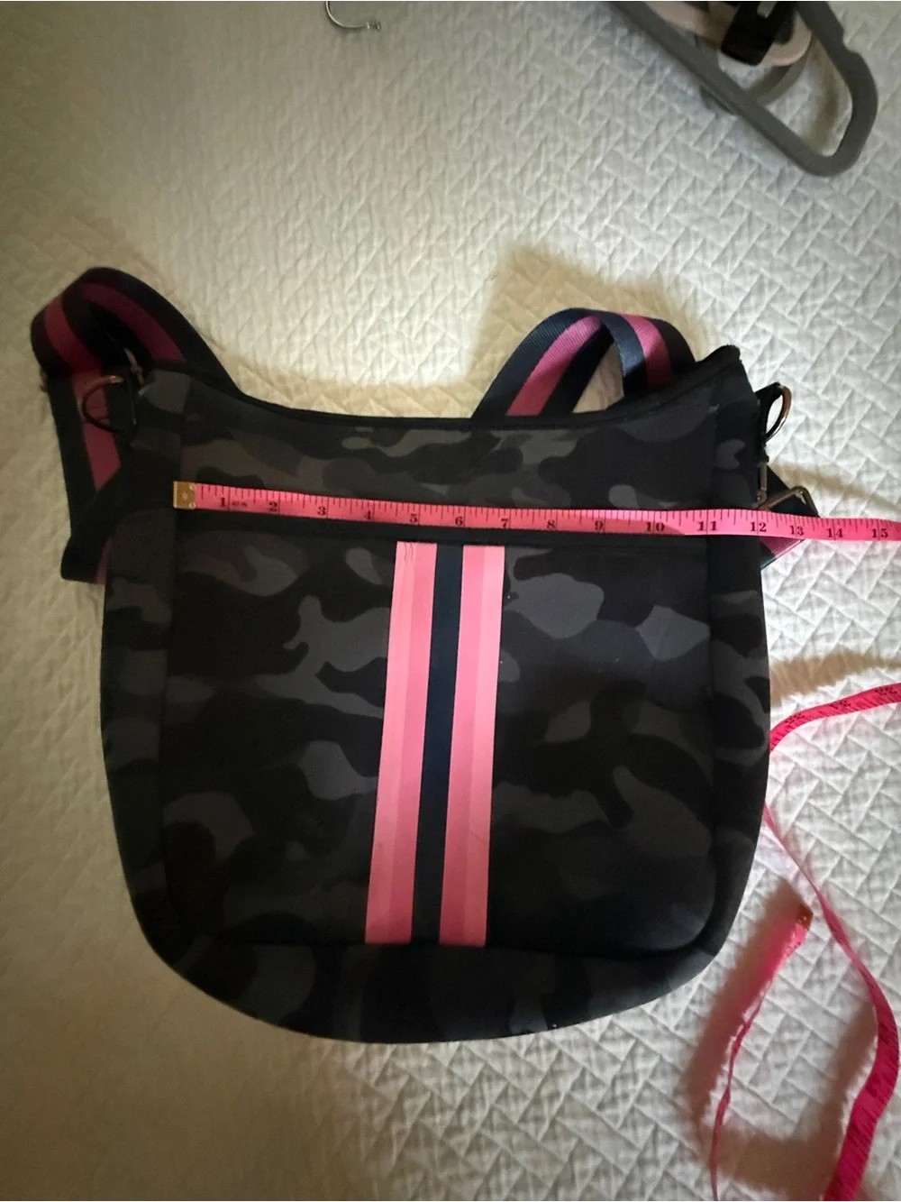HAUTE SHORE Black Camo Crossbody with Pink Stripe Accent